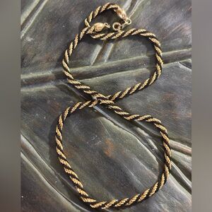 Vintage Trifari Black Rope Gold plated Chain Twisted Necklace, EXCELLENT